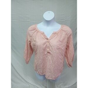 Westbound Woman Pink Embroidered Geo Dot Top 1X  pullover 1/4 button Cotton top